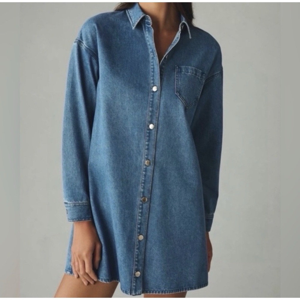 Mare Mare x Anthropologie Denim Shirt Dress Blue Mini Small $170